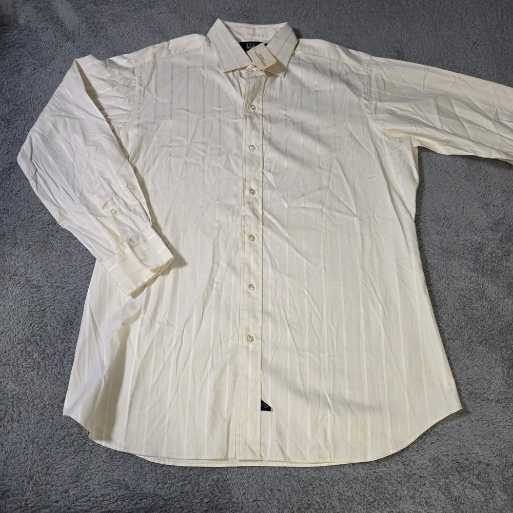 Ike Behar Mens 16.5-33 Dress Shirt Cream Striped Cotton Long Sleeve USA Made